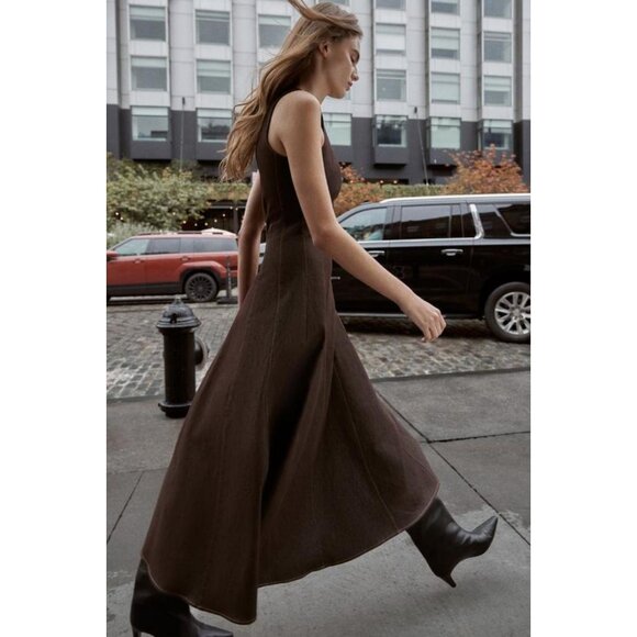 ZARA CONTRAST TOPSTITCHING MIDI DRESS - Picture 1 of 7